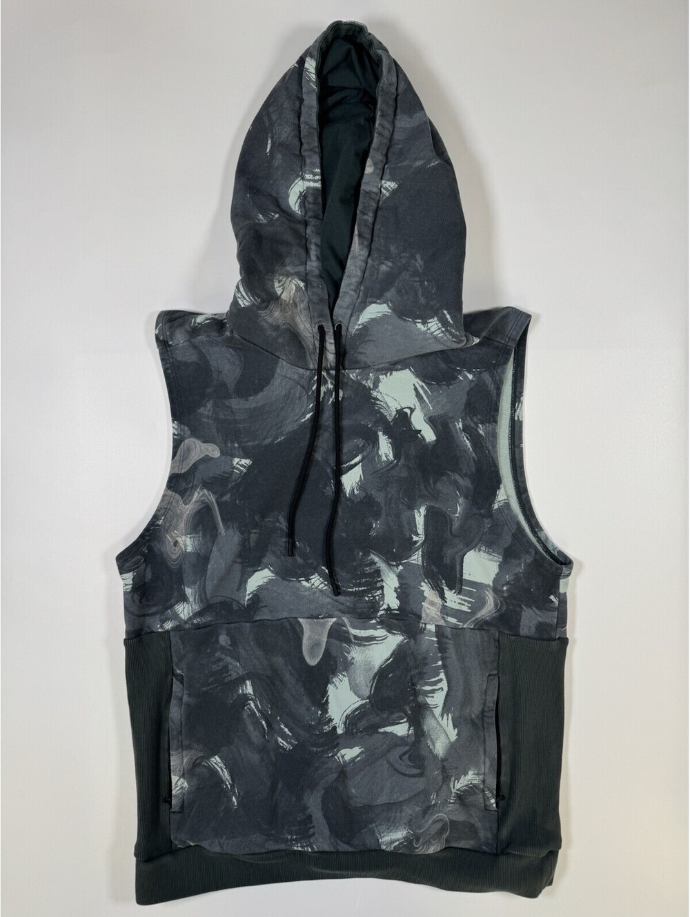 Fabletics Men’s Sleeveless Hoodie Large Abstract Print Pullover Zip Pockets
